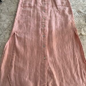 Cynthia Rowley Blush Button-Down %100 Linen Midi Skirt